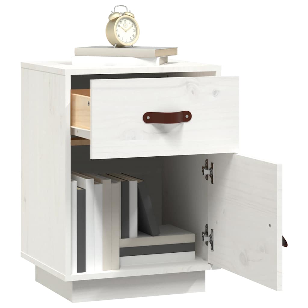 sengebord 40x34x55 cm massivt fyrretræ hvid