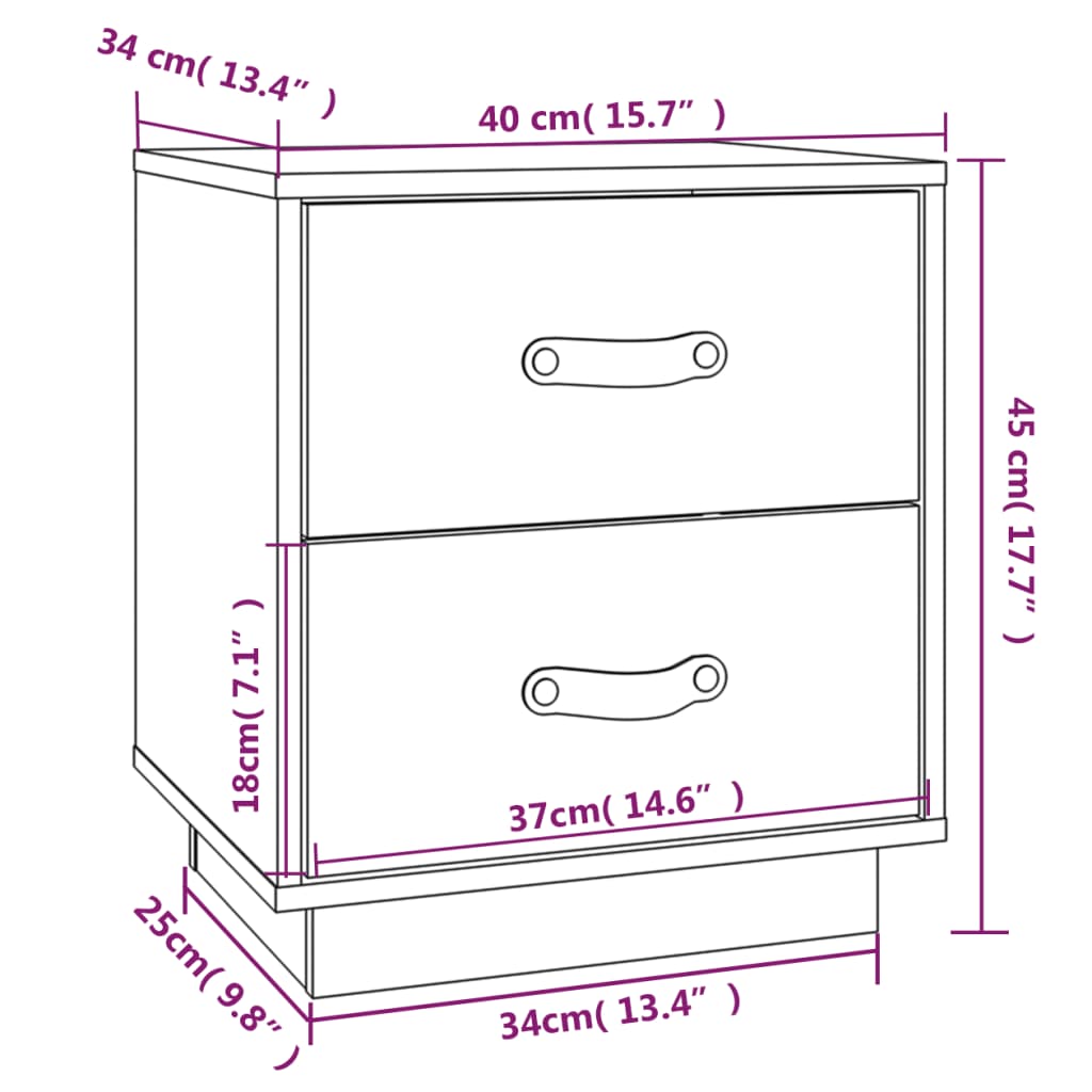sengebord 40x34x45 cm massivt fyrretræ hvid