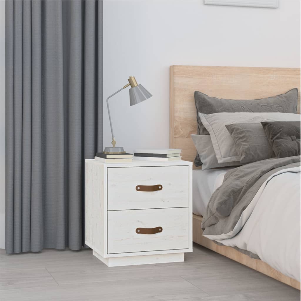 sengebord 40x34x45 cm massivt fyrretræ hvid