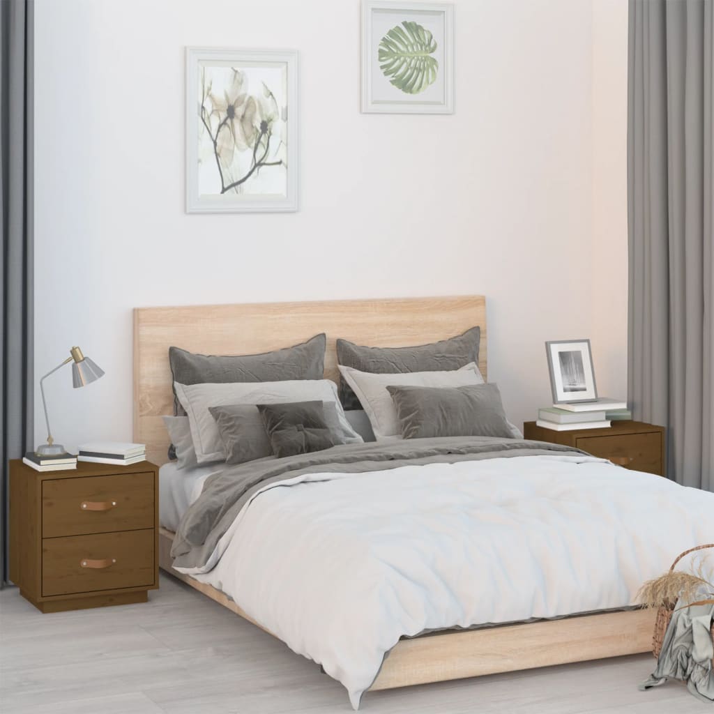 sengeborde 2 stk. 40x34x45 cm massivt fyrretræ gyldenbrun