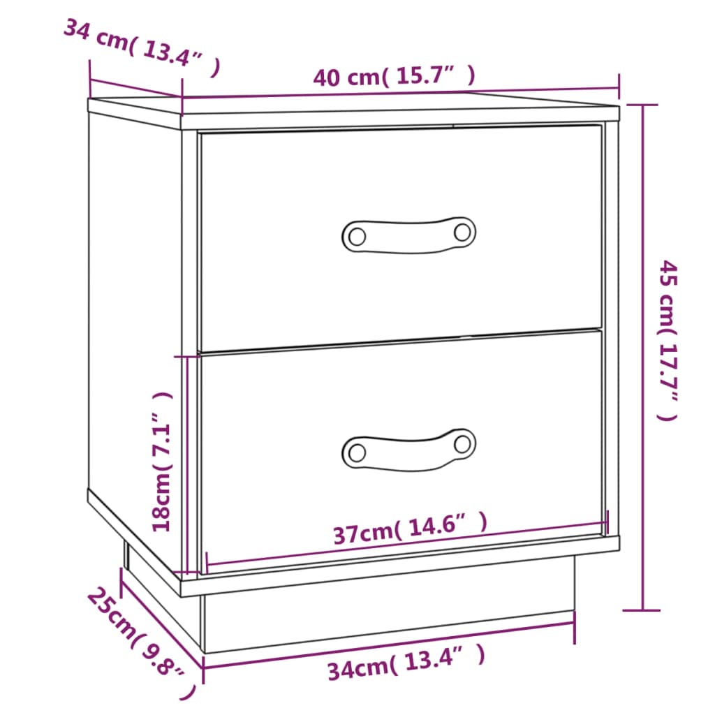 sengeborde 2 stk. 40x34x45 cm massivt fyrretræ sort