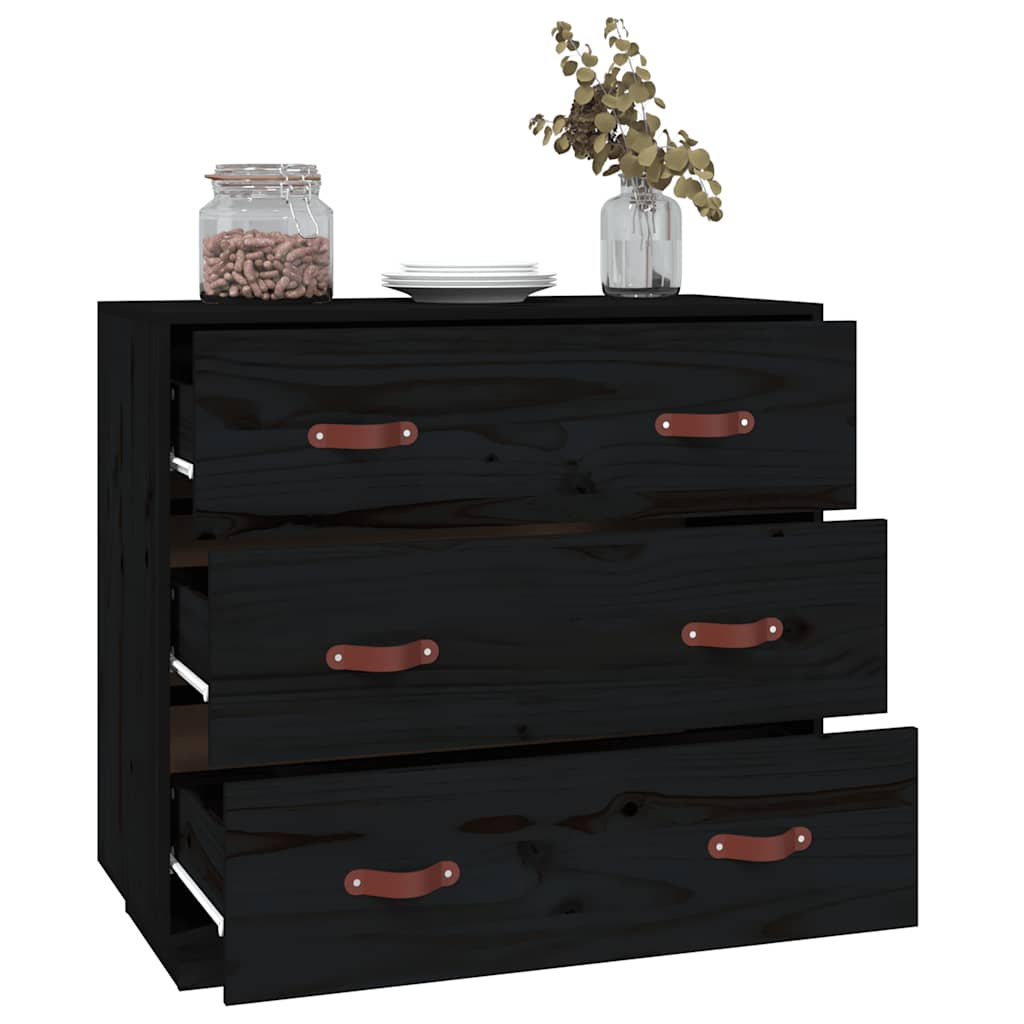 skænk 80x40x75 cm massivt fyrretræ sort