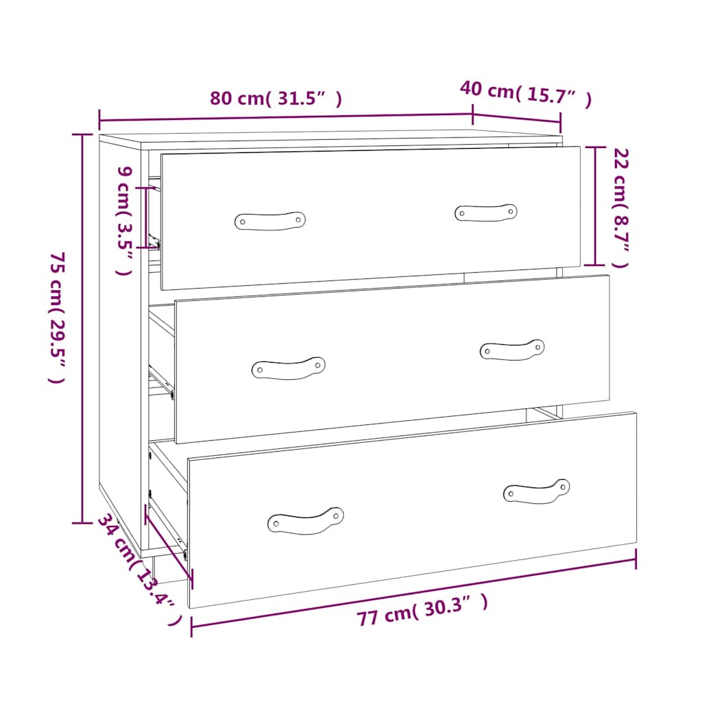 skænk 80x40x75 cm massivt fyrretræ sort