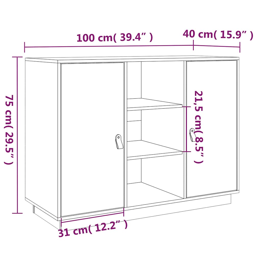 skænk 100x40x75 cm massivt fyrretræ Grå