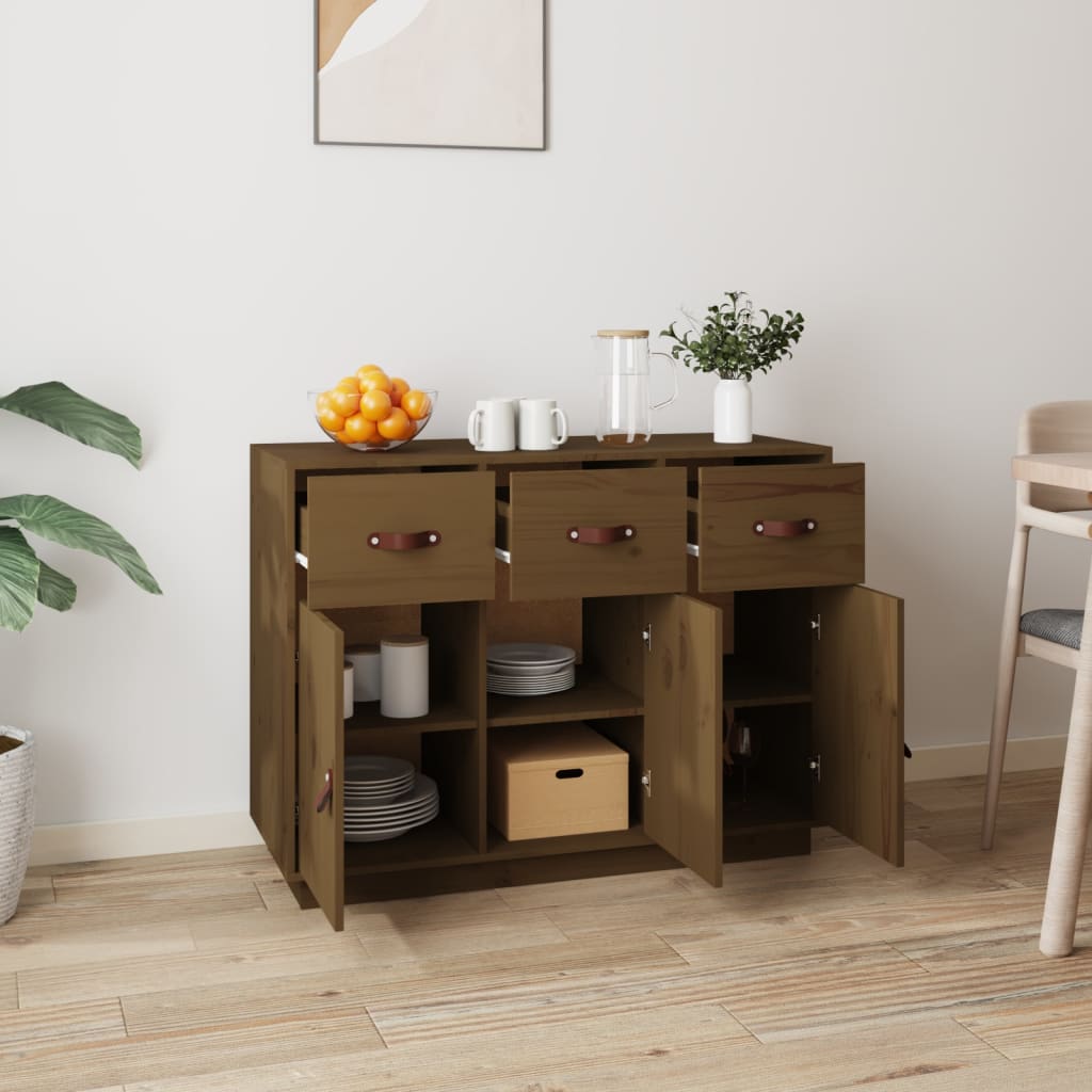 skænk 100x40x75 cm massivt fyrretræ gyldenbrun