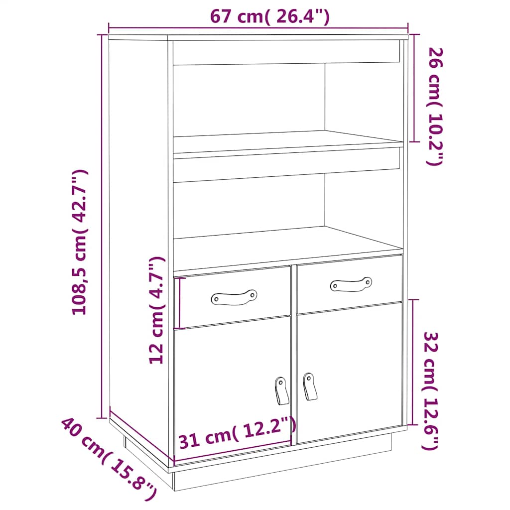 højskab 67x40x108,5 cm massivt fyrretræ grå