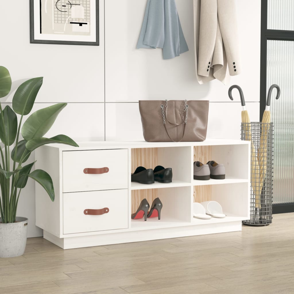 skobænk 100x34x45 cm massivt fyrretræ hvid