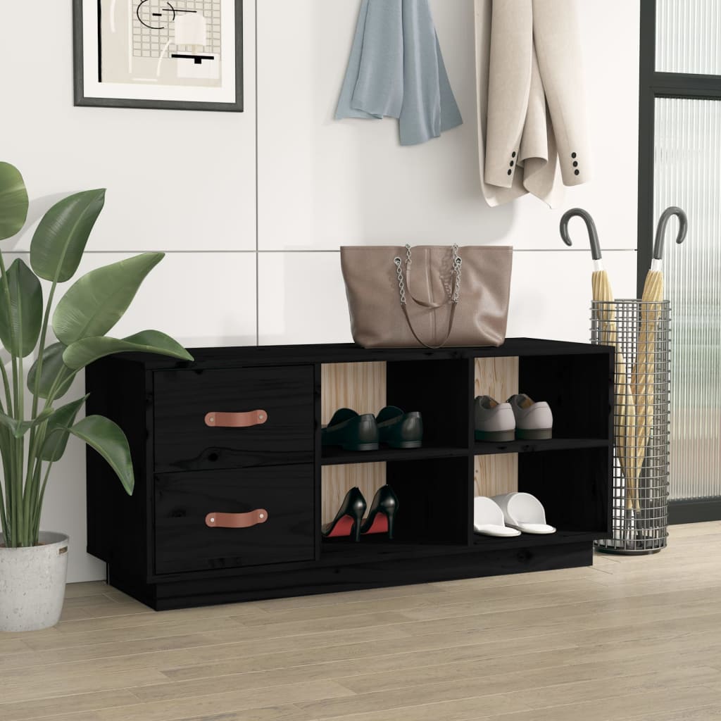 skobænk 100x34x45 cm massivt fyrretræ sort