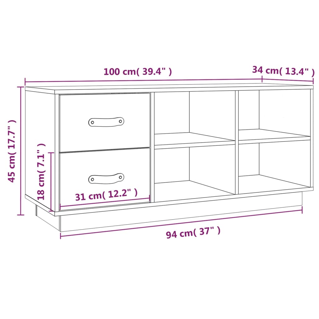skobænk 100x34x45 cm massivt fyrretræ sort