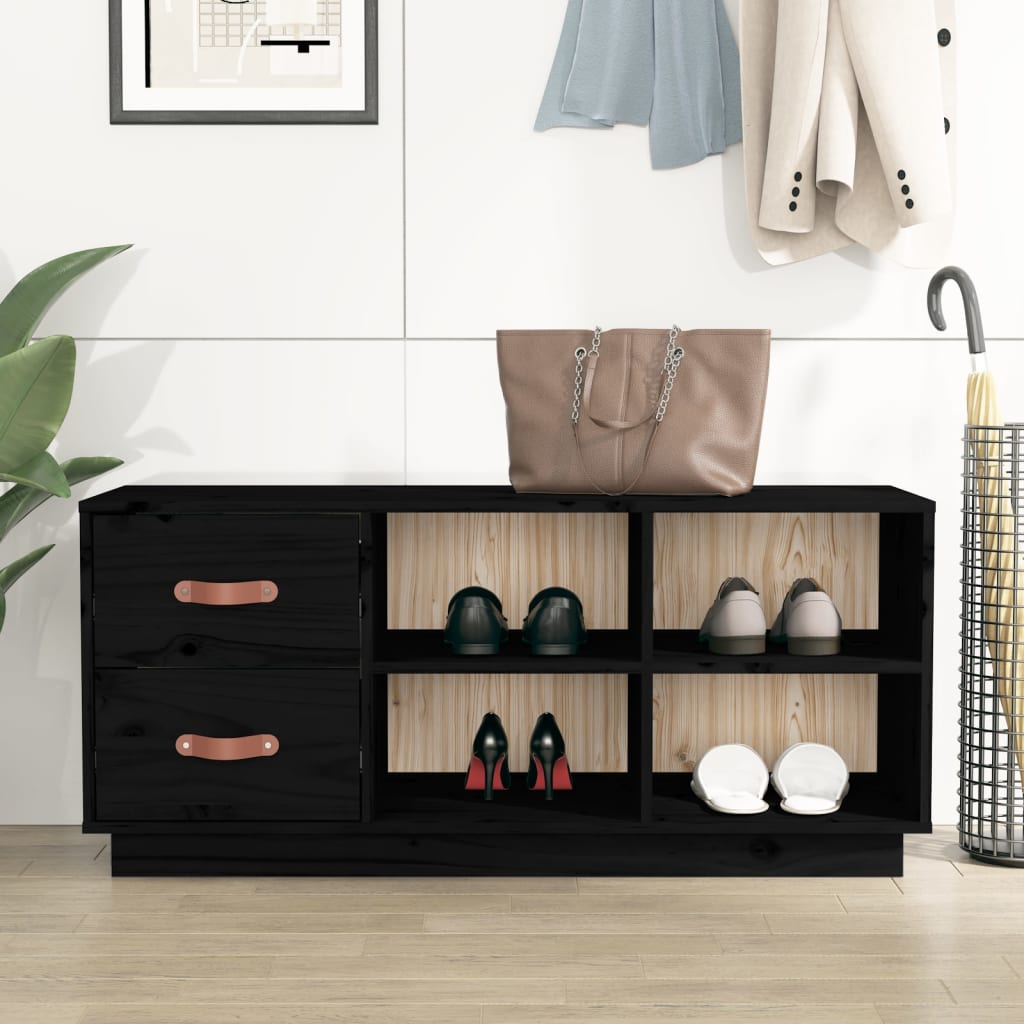 skobænk 100x34x45 cm massivt fyrretræ sort