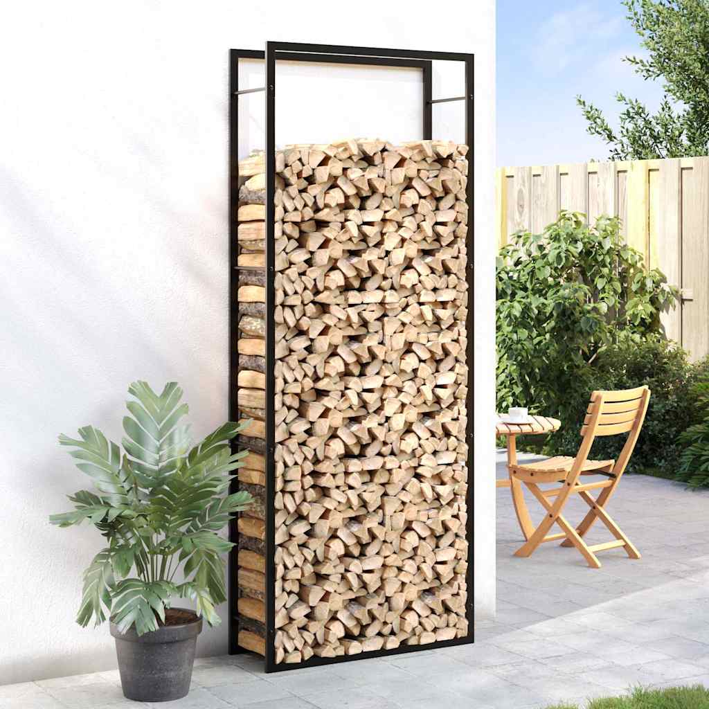 brændehylde mat sort 80x28x222 cm stål