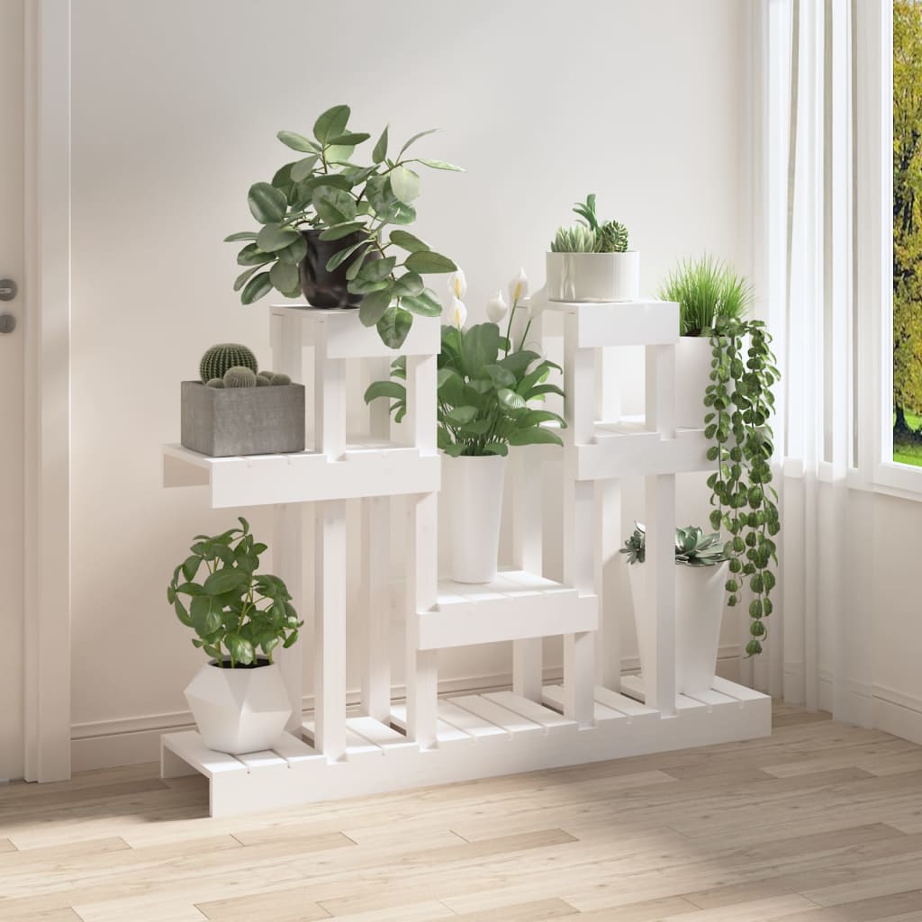 plantestativ 104,5x25x77,5 cm massivt fyrretræ hvid