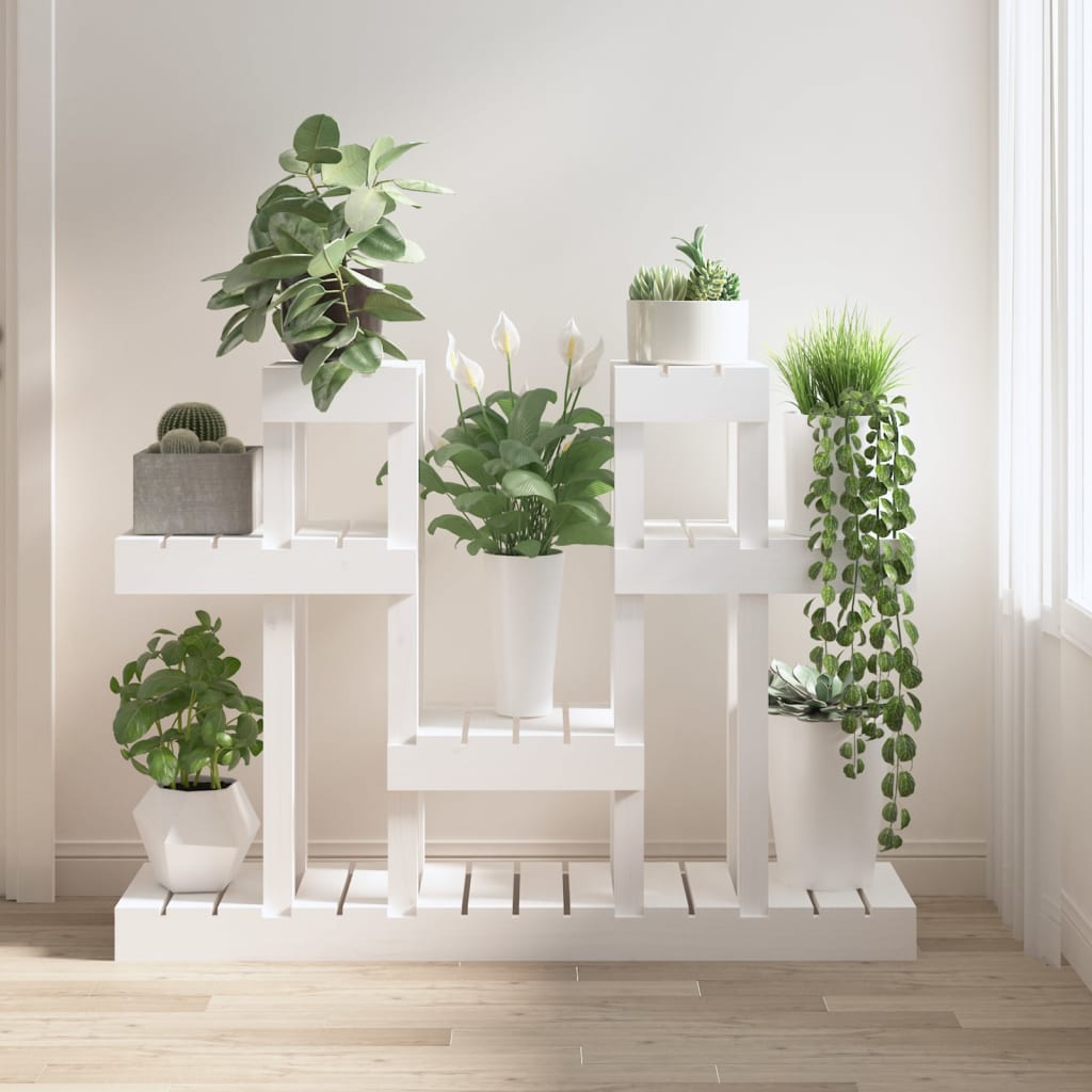plantestativ 104,5x25x77,5 cm massivt fyrretræ hvid