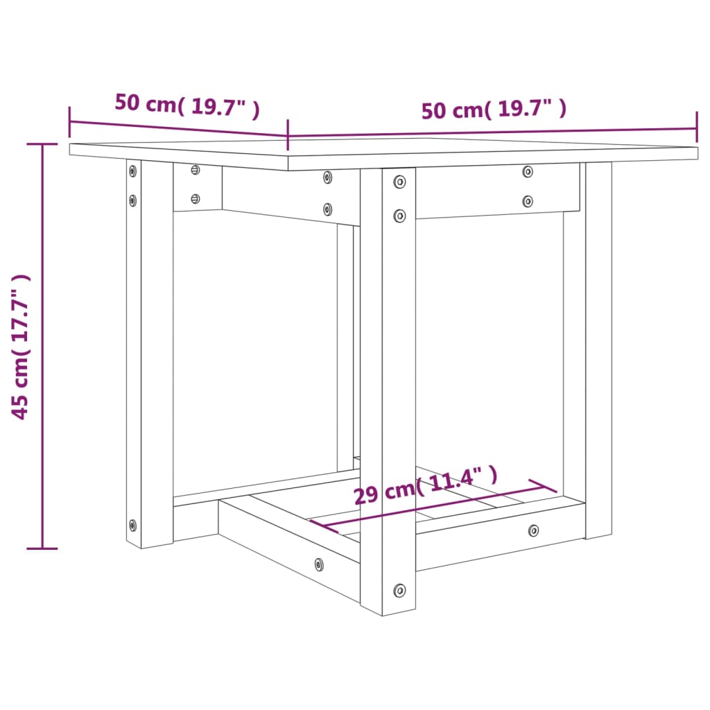 sofabord 50x50x45 cm massivt fyrretræ grå