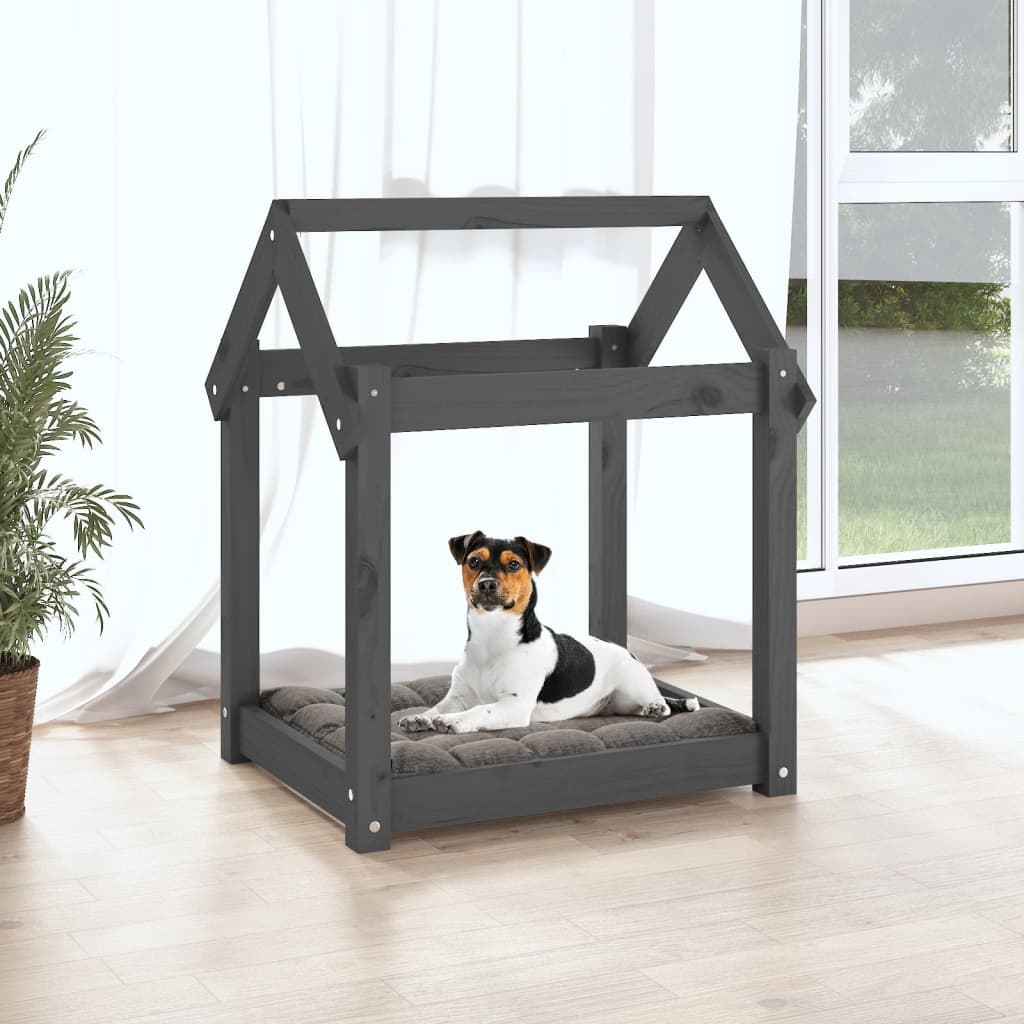 hundeseng 61x50x70 cm massivt fyrretræ grå