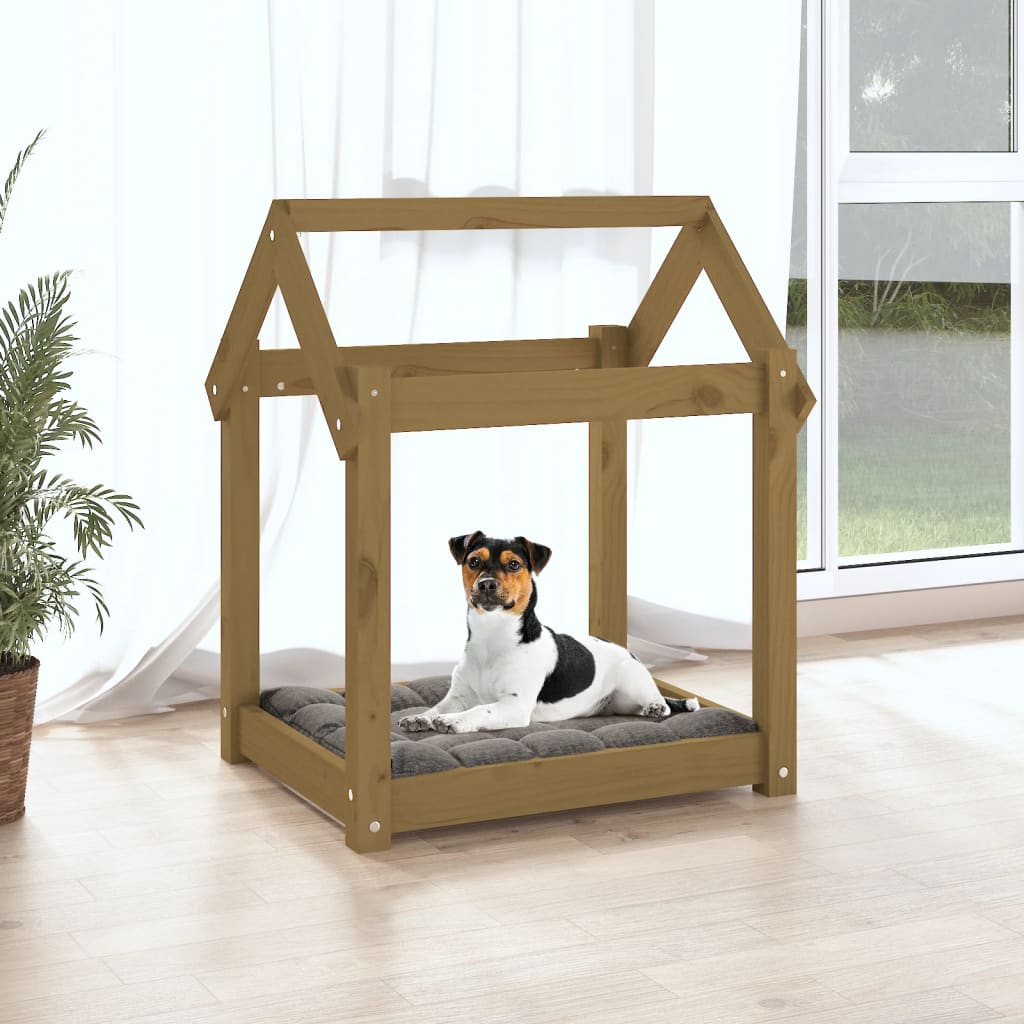 hundeseng 61x50x70 cm massivt fyrretræ gyldenbrun