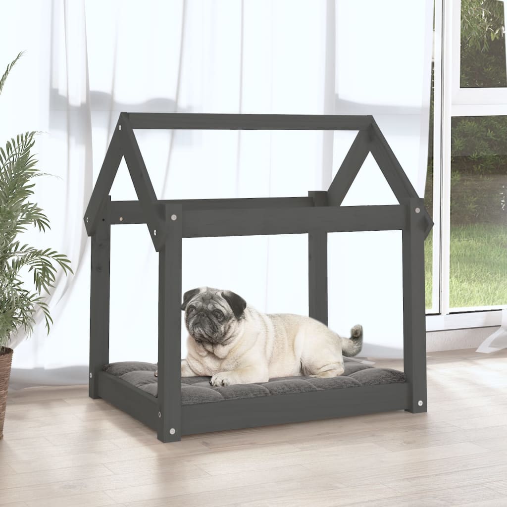 hundeseng 71x55x70 cm massivt fyrretræ grå