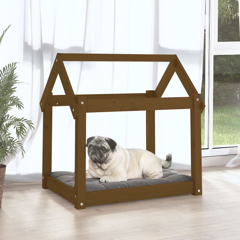 hundeseng 71x55x70 cm massivt fyrretræ gyldenbrun