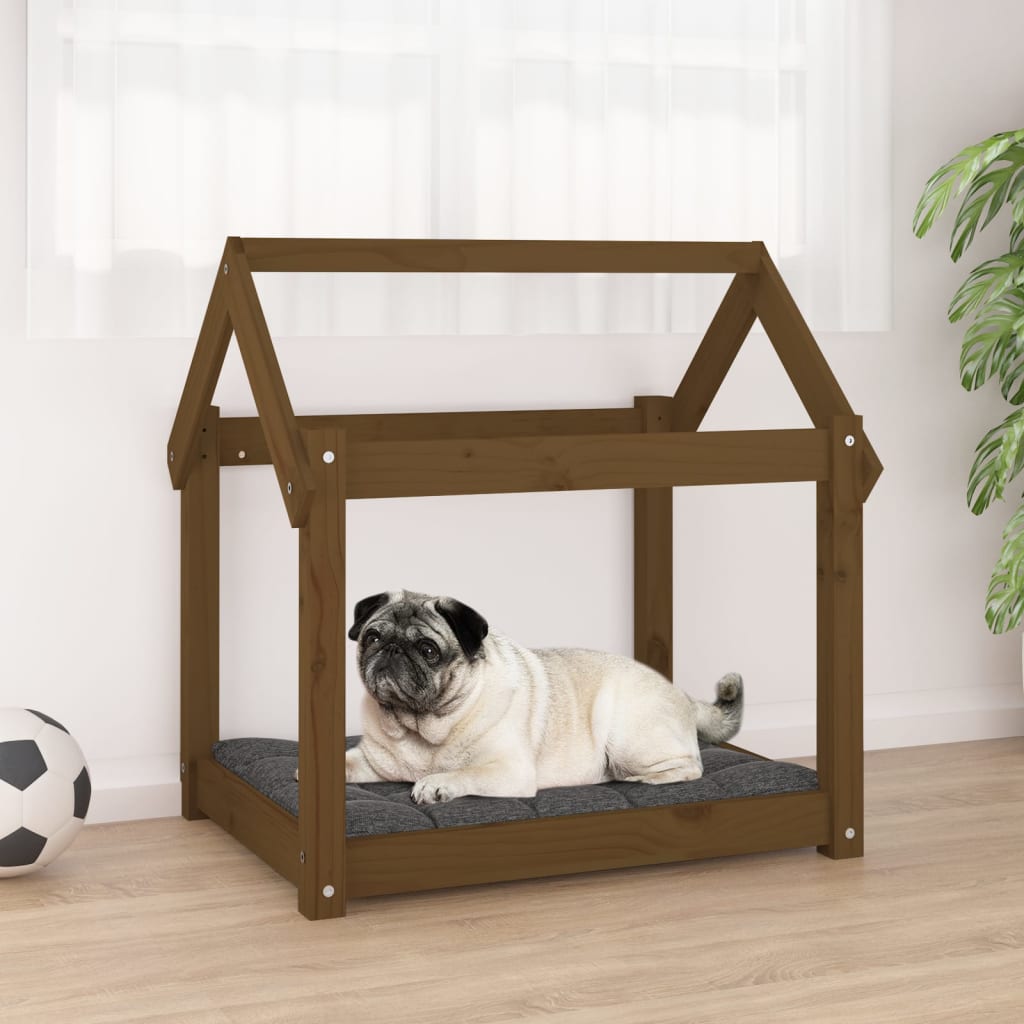 hundeseng 71x55x70 cm massivt fyrretræ gyldenbrun