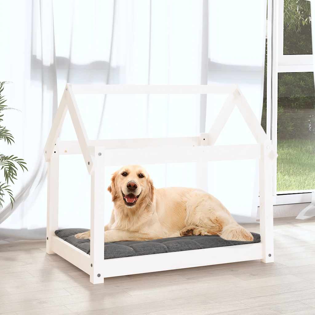 hundeseng 81x60x70 cm massivt fyrretræ hvid