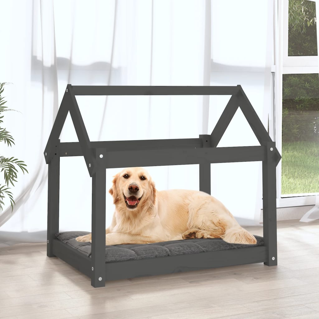 hundeseng 81x60x70 cm massivt fyrretræ grå