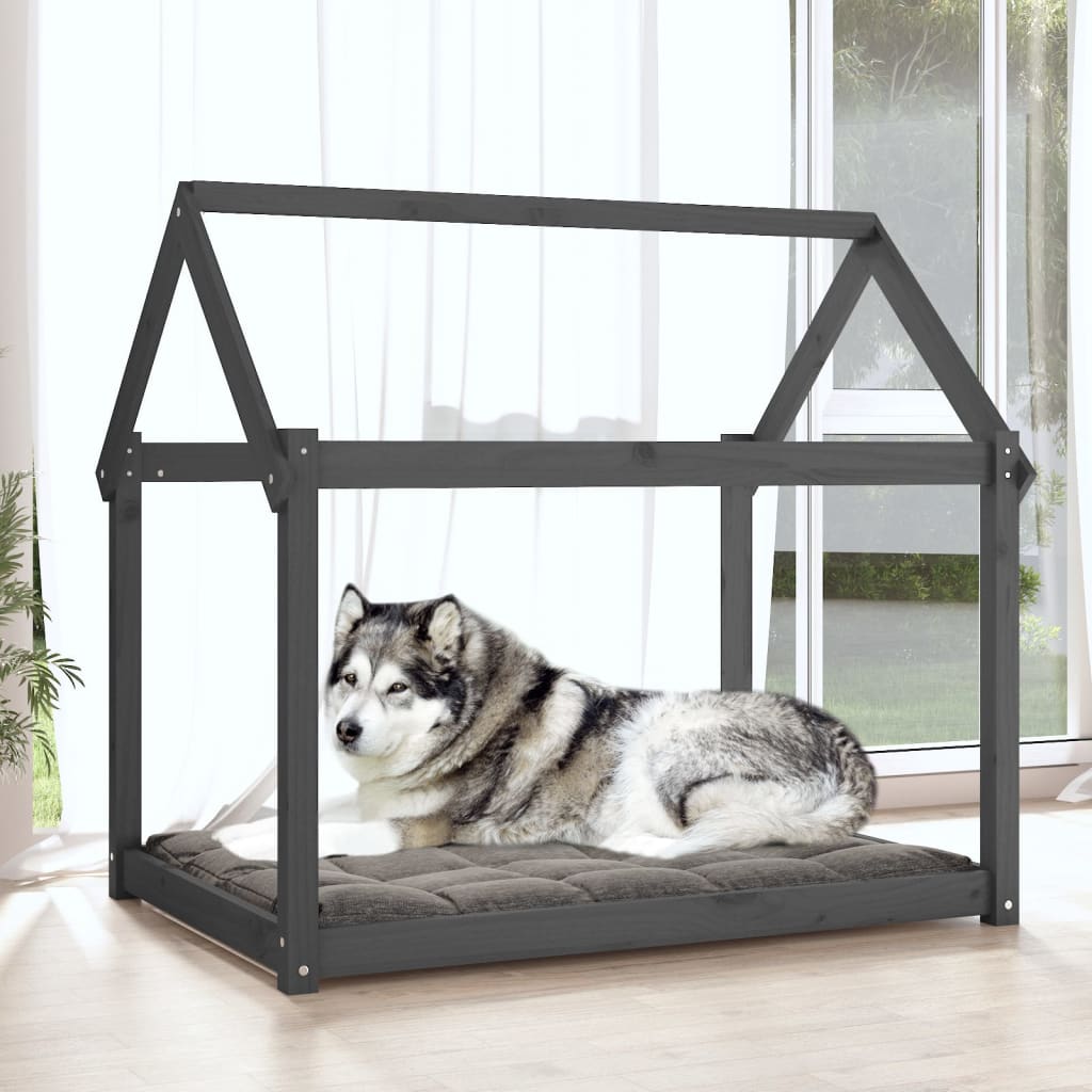hundeseng 111x80x100 cm massivt fyrretræ grå