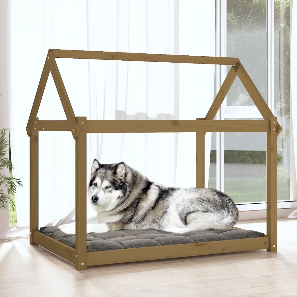 hundeseng 111x80x100 cm massivt fyrretræ gyldenbrun