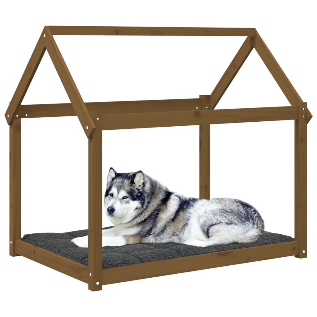 hundeseng 111x80x100 cm massivt fyrretræ gyldenbrun