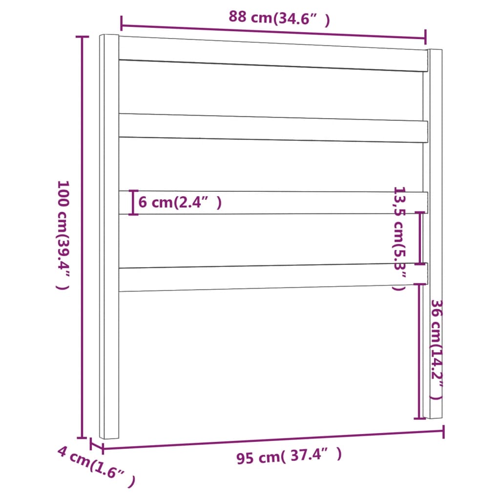 sengegavl 95x4x100 cm massivt fyrretræ