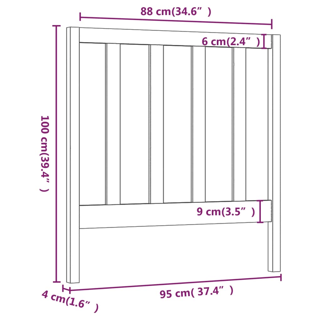 sengegavl 95x4x100 cm massivt fyrretræ