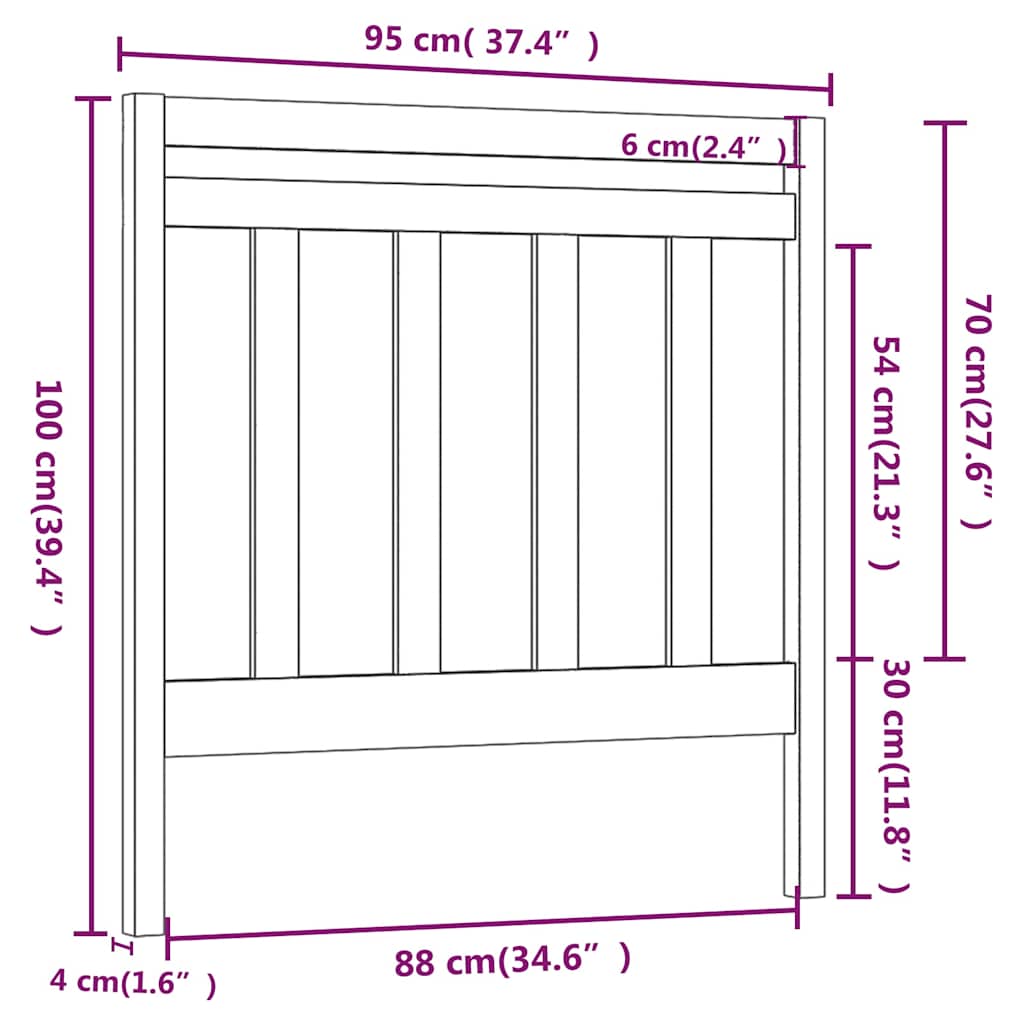 sengegavl 95x4x100 cm massivt fyrretræ