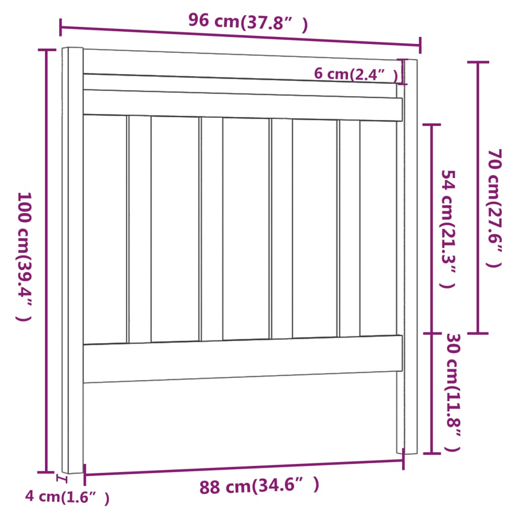 sengegavl 95x4x100 cm massivt fyrretræ sort