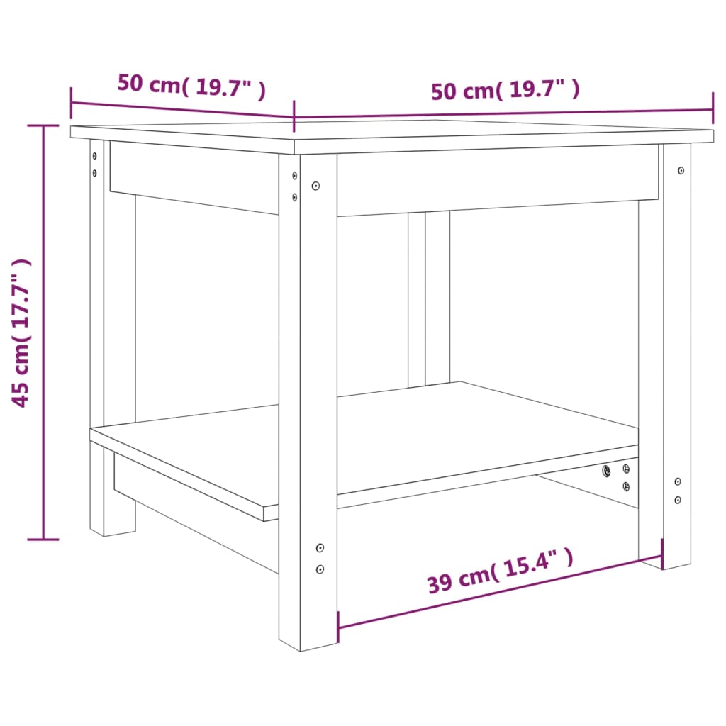 sofabord 50x50x45 cm massivt fyrretræ sort hvid