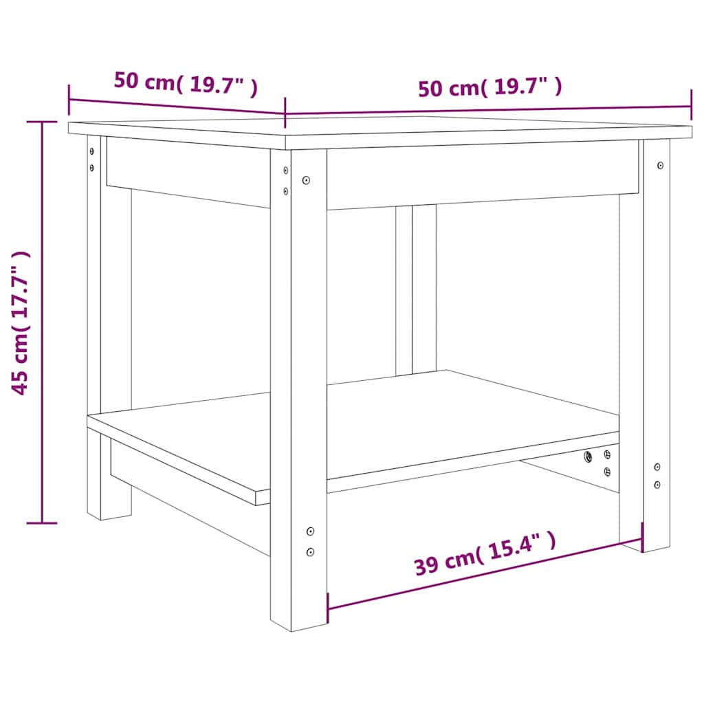 sofabord 50x50x45 cm massivt fyrretræ sort