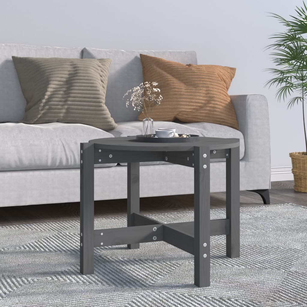 sofabord Ø 62,5x45 cm massivt fyrretræ grå