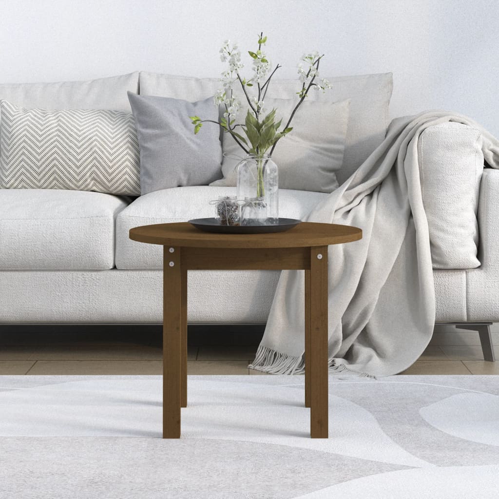 sofabord Ø 55x45 cm massivt fyrretræ gyldenbrun