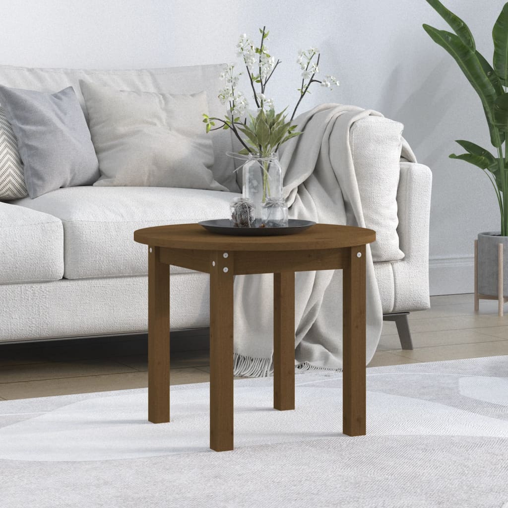 sofabord Ø 55x45 cm massivt fyrretræ gyldenbrun