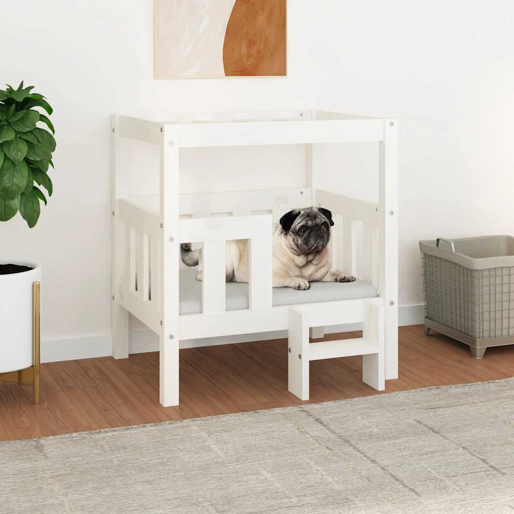 hundeseng 55,65,5x50,5x70 cm massivt fyrretræ hvid