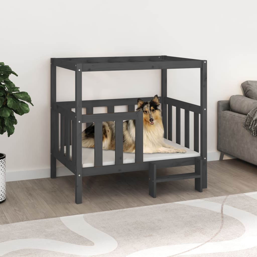 hundeseng 105,5x83,5x100 cm massivt fyrretræ grå