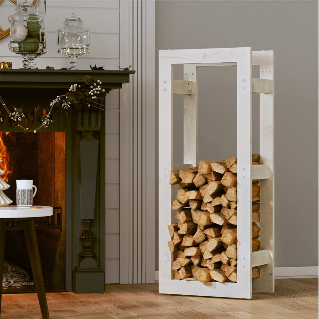 brændestativ 41x25x100 cm massivt fyrretræ hvid
