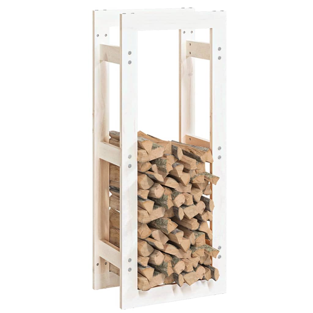brændestativ 41x25x100 cm massivt fyrretræ hvid