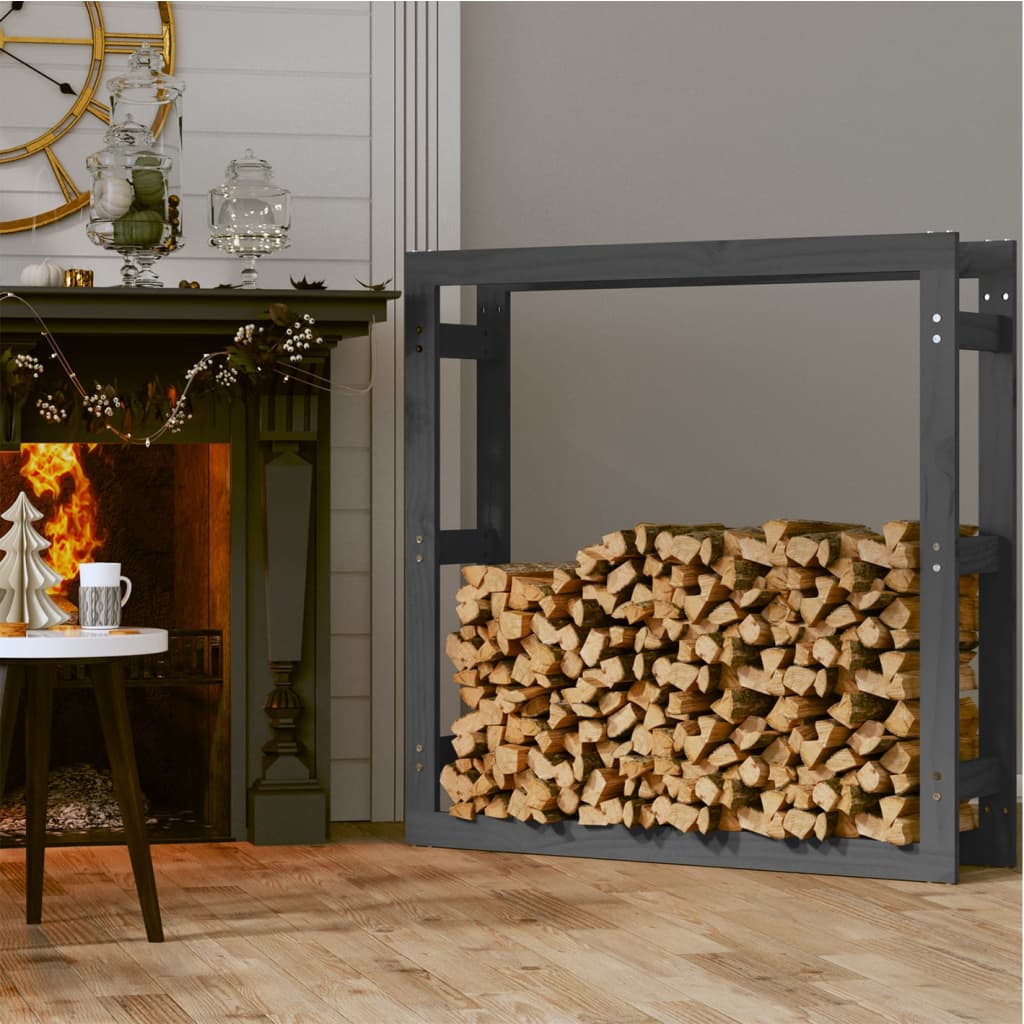 brændestativ 100x25x100 cm massivt fyrretræ grå