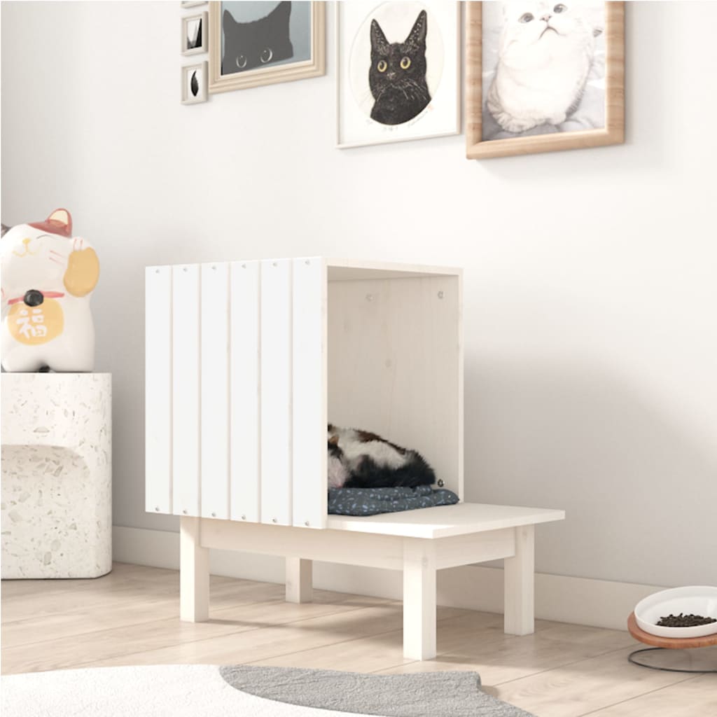kattehus 60x36x60 cm massivt fyrretræ hvid