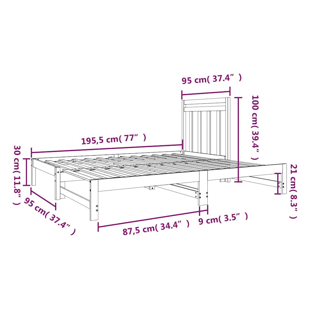 daybed med udtræk 2x(90x190) cm massivt fyrretræ hvid
