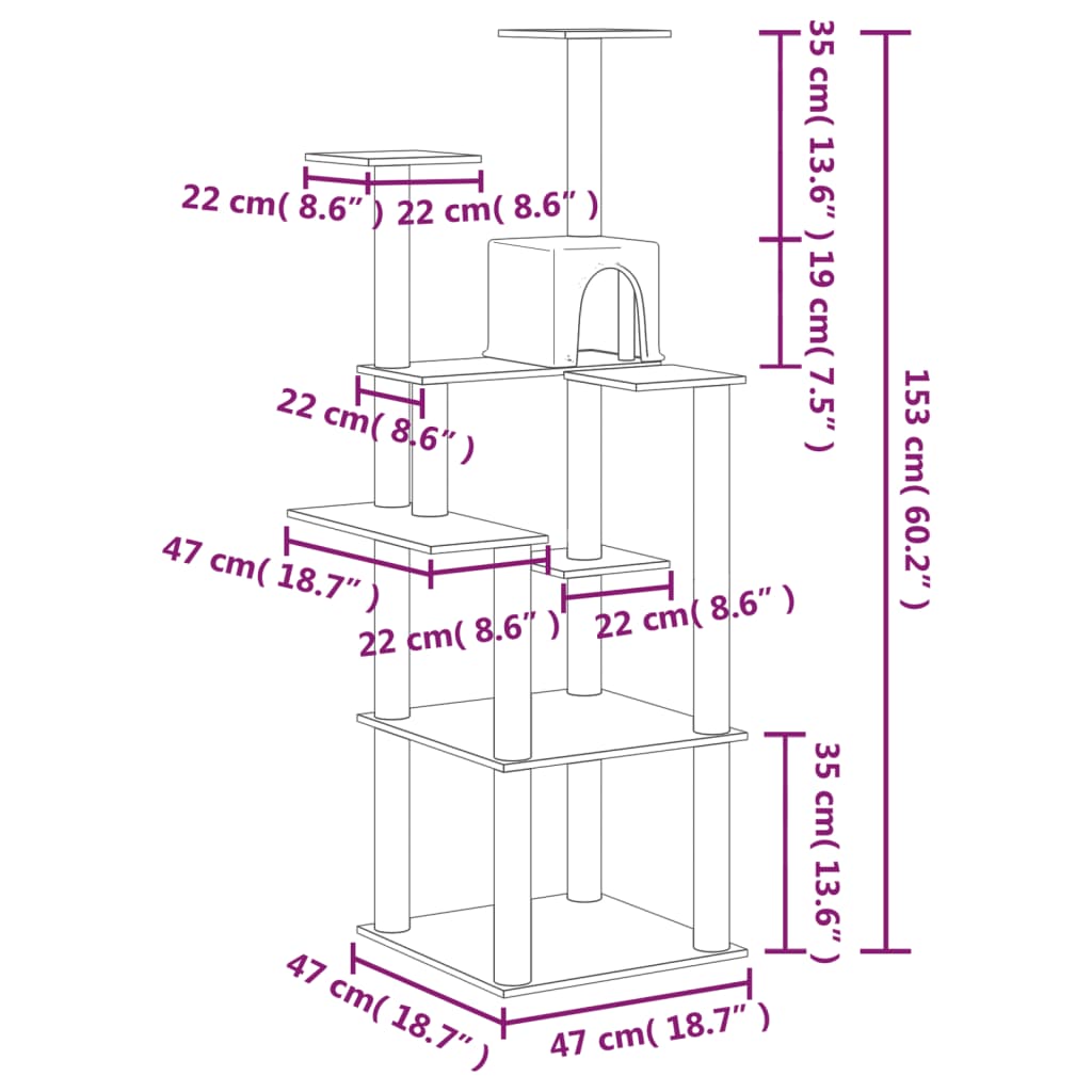 kradsetræ med sisalkradsestolper 153 cm cremefarvet