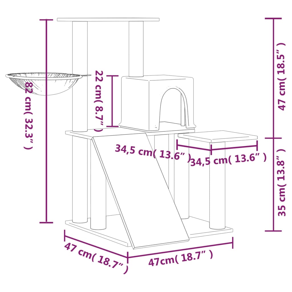 kradsetræ med sisalstolper 82 cm mørkegrå