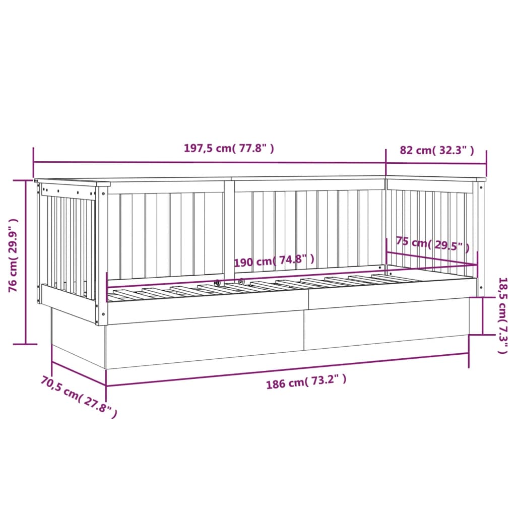 daybed 75x190 cm massivt fyrretræ sort