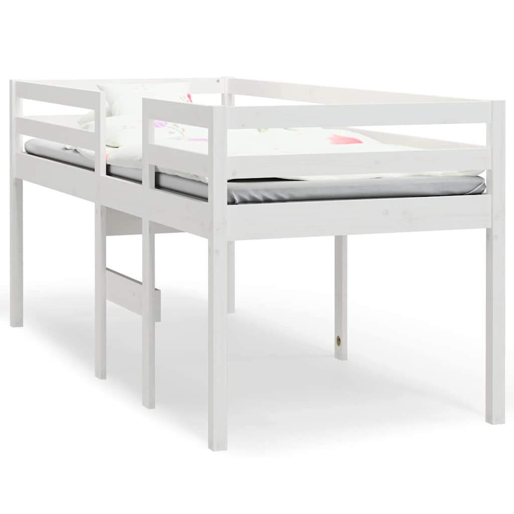 højseng 90x200 cm massivt fyrretræ hvid