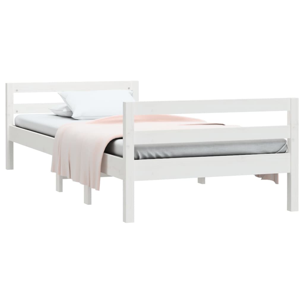 sengeramme uden madras 75x190 cm massivt fyrretræ hvid