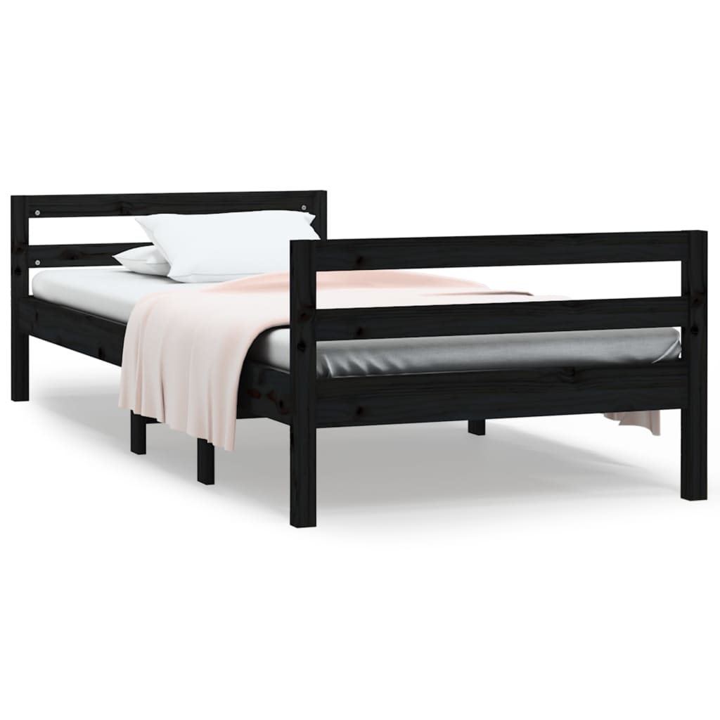 sengestel 75x190 cm massivt fyrretræ sort